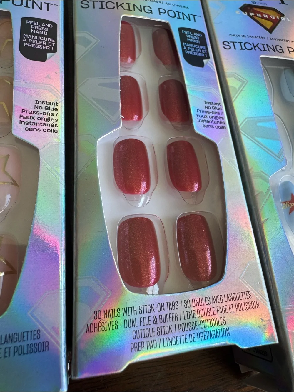 OPI Sticking Point Press-On Nails - Super Woman Red, Light Blue, Pink Ombré